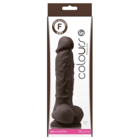 Коричневый силиконовый фаллоимитатор с мошонкой Pleasures 5 Dildo - 18 см.