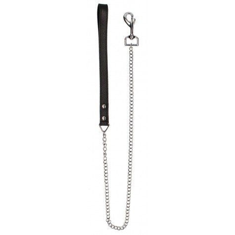 Черный поводок Leather Handle Chain Lead